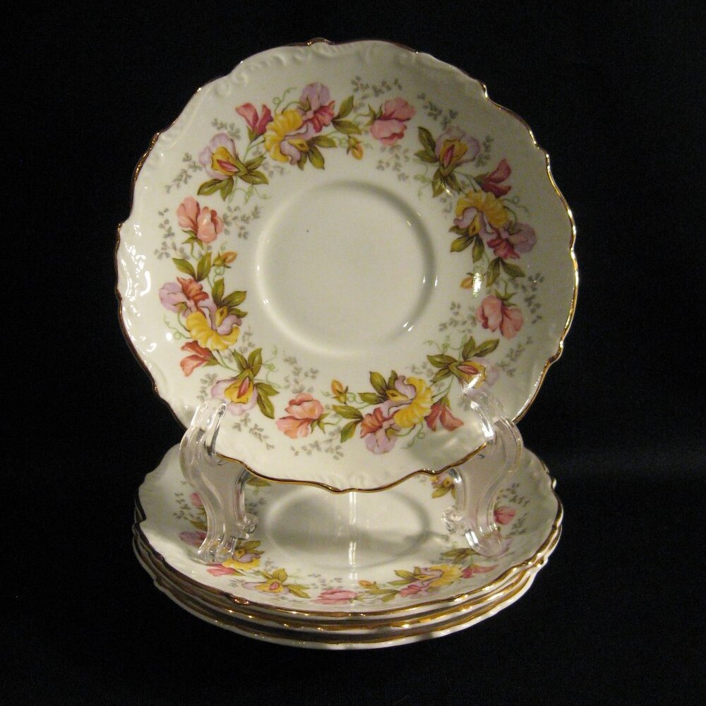 COALPORT MARILYN BONE CHINA FOOTED CREAM SOUP SAUCERS ONLY - 4 - ENGLAND